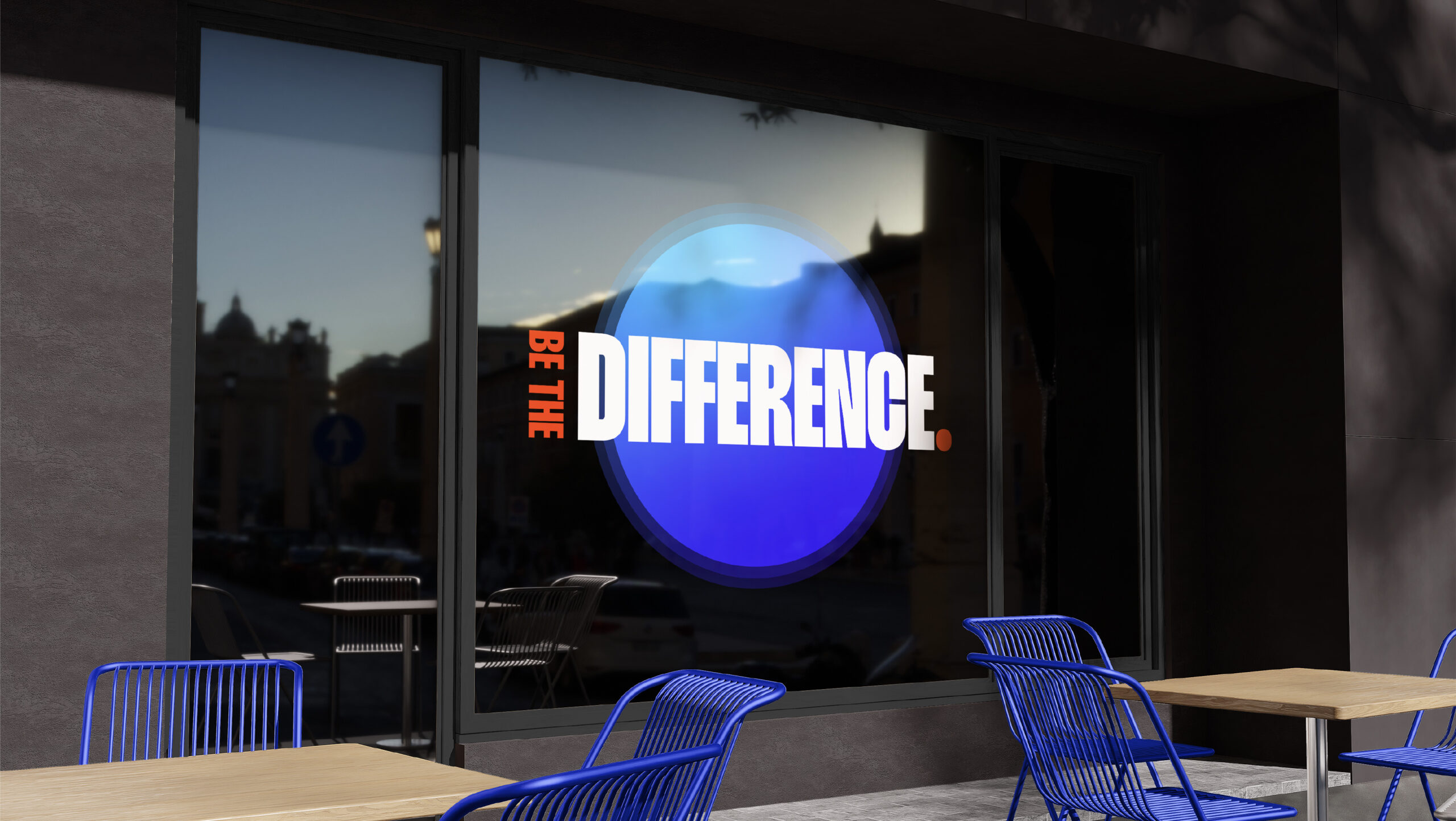 Optimum 'Be the difference' graphic on an office window