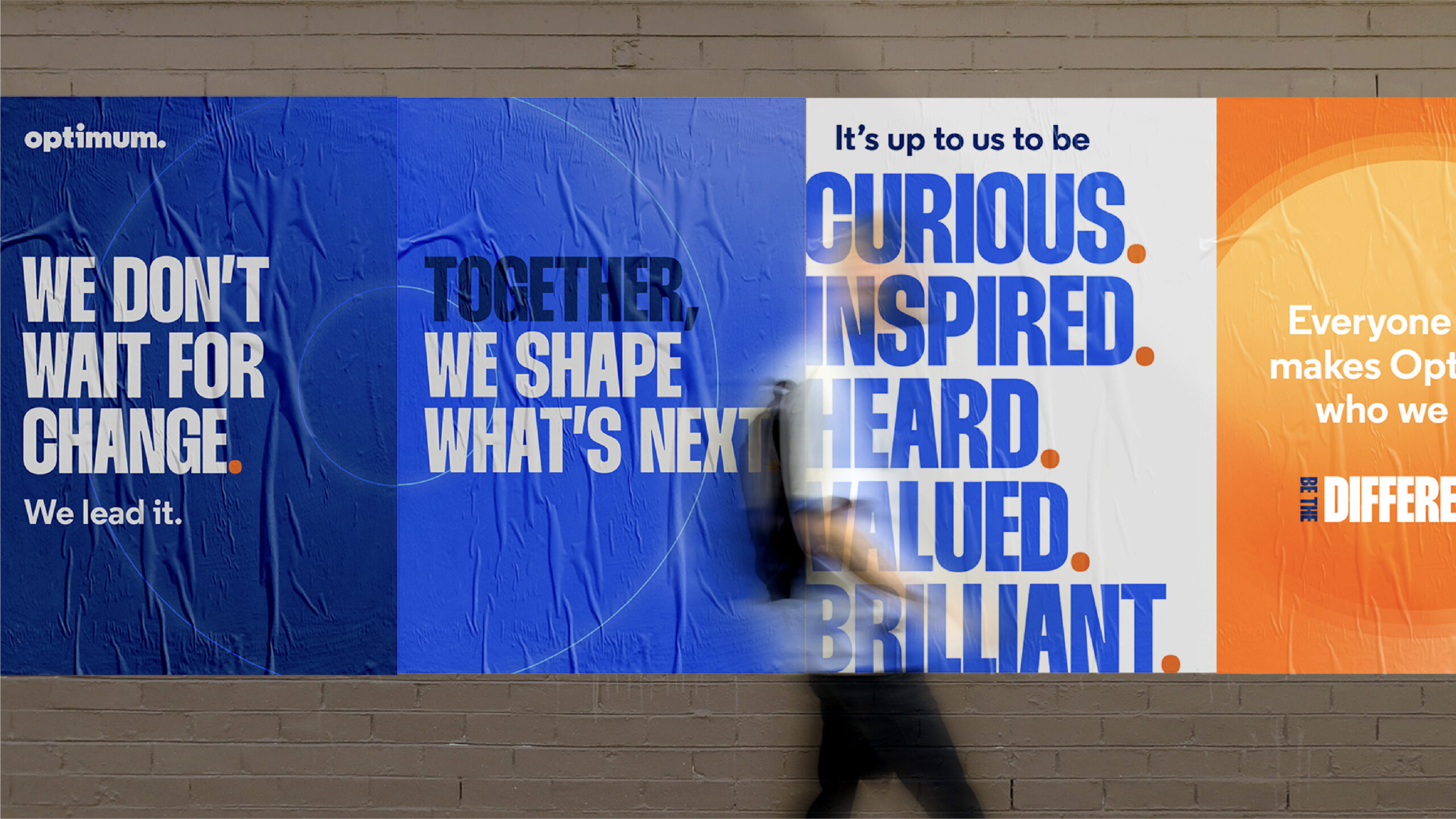 Optimum values billboard: curious, inspired, heard, valued, brilliant